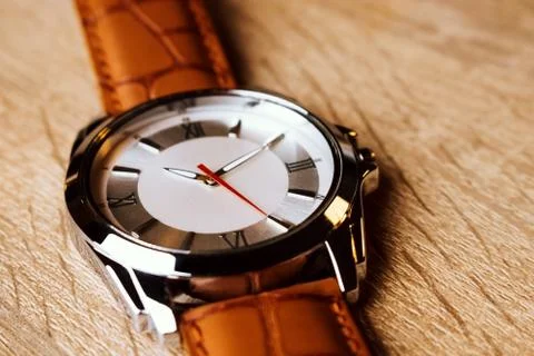 Luxurious fashionable leather watch Stock Photos