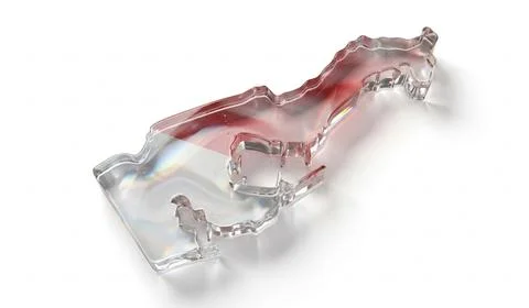 Luxurious glass map of monaco featuring red and white flag colors on plain .. Stock Illustration
