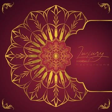 Luxurious Gold Mandala Pattern on Deep Burgundy Background Stock Illustration