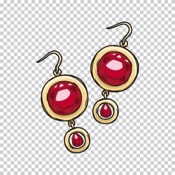 Luxurious Gold Ruby Earrings Isolated Illustration Illustrazione stock
