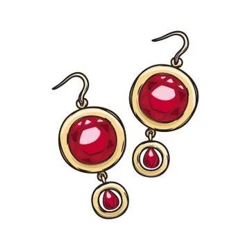 Luxurious Gold Ruby Earrings Isolated Illustration Illustrazione stock