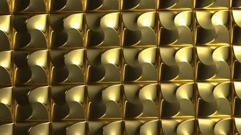 Luxurious Golden Geometric Wall Panel Texture 3d render. Stock Illustration