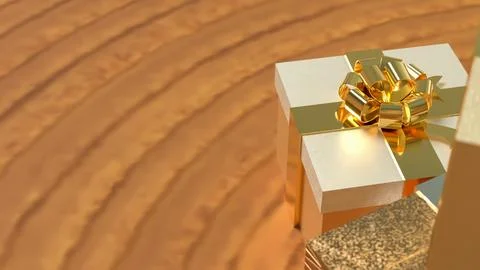 Luxurious Golden Gift Boxes with Elegant Ribbons 3d render. Stock Illustration