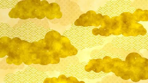 Luxurious Golden Japanese Cloud Pattern with Sparkling Confetti 스톡 일러스트