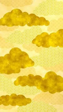 Luxurious Golden Japanese Cloud Pattern with Sparkling Confetti Illustrazione stock