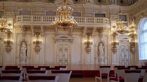 Luxurious hall designed for high-profile political meetings and formal events. T Stock Footage 294787925