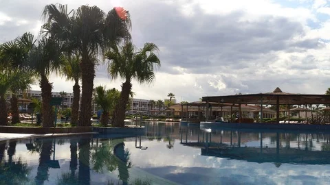 A luxurious hotel on the first line of the Red Sea. A large swimming pool in hot Stock Footage 105686016
