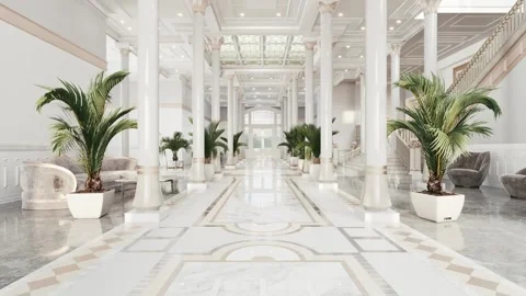 Luxurious hotel lobby interior. Hotel Design Stock Footage 146873953