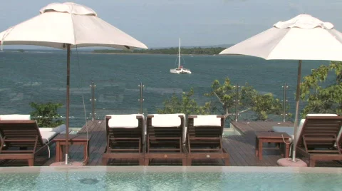 Luxurious inifity pool by the ocean Stock Footage 491223