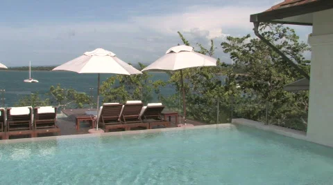 Luxurious inifity pool by the ocean Stock Footage 491239