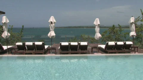 Luxurious inifity pool by the ocean Stock Footage 491271