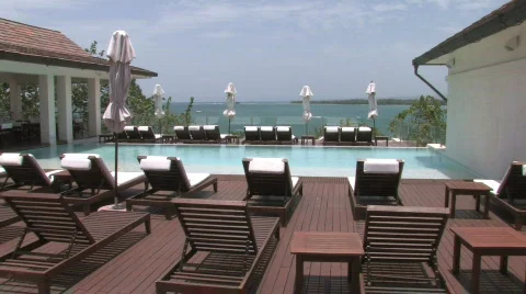 Luxurious inifity pool by the ocean Stock Footage 491284