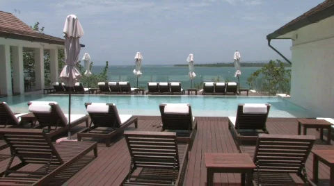 Luxurious inifity pool by the ocean Stock Footage 491285