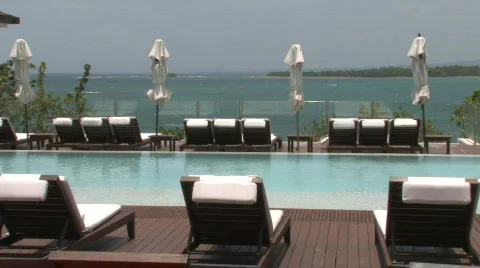 Luxurious inifity pool by the ocean Stock Footage 491294