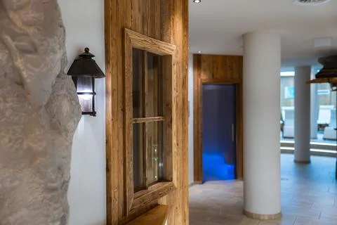 Luxurious Interior with Rustic Design in Ischgl Ski Resort Hotel Stock Photos