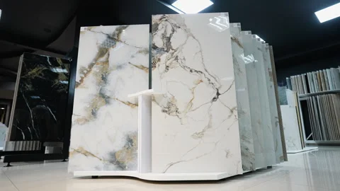 Luxurious Marble Tile Display in Modern Showroom Stock Footage 295967432
