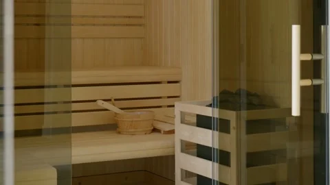 Luxurious modern design with traditional elements in a wooden sauna, spa 動画素材 276403967