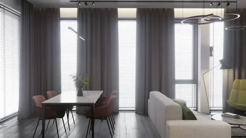 Luxurious open plan studio apartment with modern furnishings. 3d render Stock Footage 301965765