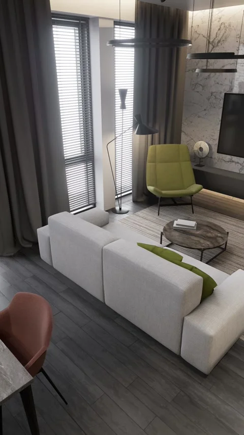 Luxurious open plan studio apartment with modern furnishings. 3d render Stock Footage 301965768