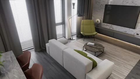 Luxurious open plan studio apartment with modern furnishings. 3d render Stock Footage 301965776