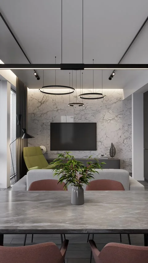 Luxurious open plan studio apartment with modern furnishings. 3d render Stock Footage 301965825