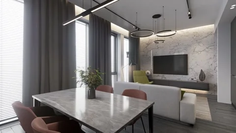 Luxurious open plan studio apartment with modern furnishings. 3d render Stock Footage 301969602