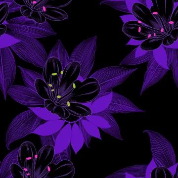 Luxurious pattern with  flowers of clivia and tropical leaves cheilocostus. Stock-Illustration