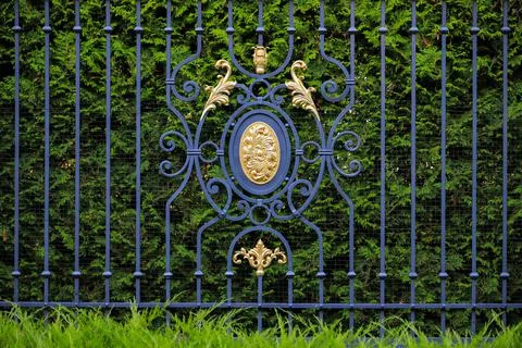 Luxurious pattern on a metal fence Stock Photos