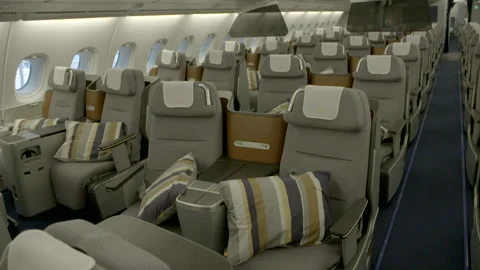 Luxurious seats in airplane Stock Footage 248034913