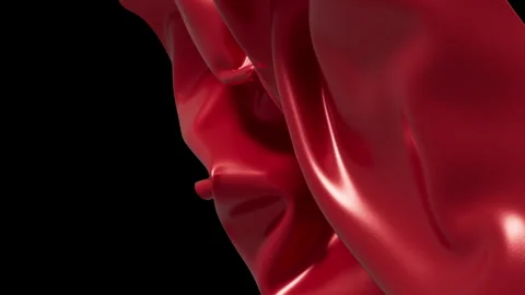 Luxurious smooth crimson satin material waving gracefully in dark space Видео 341410573