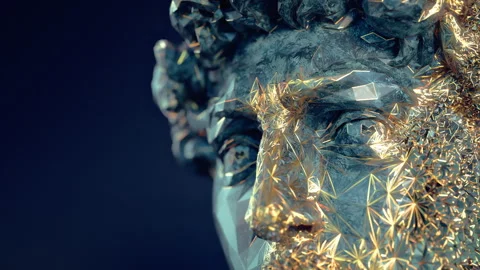 Luxurious statue animation with gold and marble on blue background Stock Footage 303487782