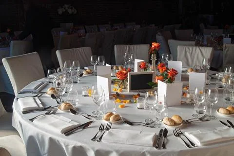 Luxurious Table Setting for Elegant Formal Dining Event or Celebration Stock Photos