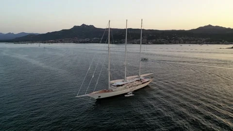 Luxurious three-masted sailing ship in the Sardinian sea Stock Footage 236587465