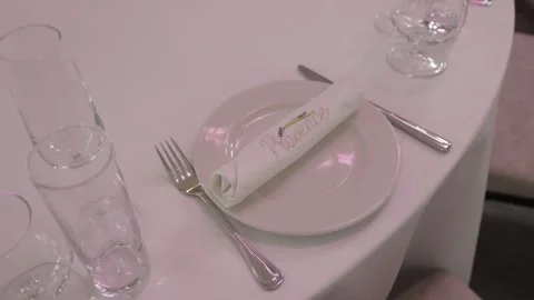 Luxurious Wedding Dining Table in a Wedding Hall Stock Footage 300491896