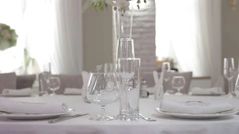 Luxurious Wedding Dining Table in a Wedding Hall Stock Footage 300491938