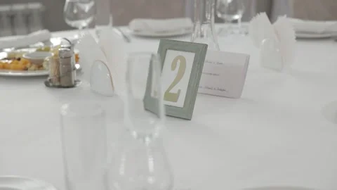 Luxurious Wedding Dining Table in a Wedding Hall Stock Footage 300492221