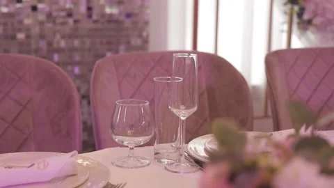 Luxurious Wedding Dining Table in a Wedding Hall Stock Footage 300492297