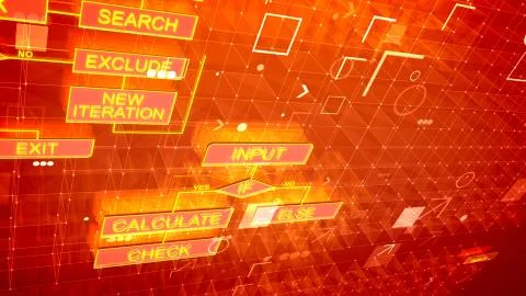 A luxury 3d illustration of electronic algorithms shimmering in the purple ba Stock Illustration