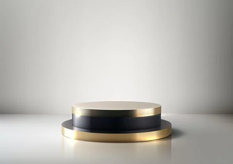 Luxury 3D Podium with Black Base and Gold Top on White Background for Produ.. Stock Illustration