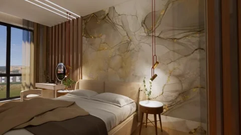 Luxury 3D render cozy bedroom Stock Footage 317696047