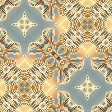 Luxury 3D Seamless Kaleidoscope Pattern with Gold and Blue Abstract Geometry Stock Illustration