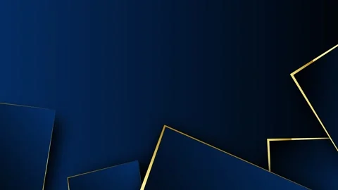Luxury 4K seamless loop of dark blue geometric shapes with golden edges floating Stock Footage 333767398