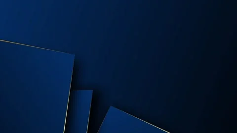 Luxury 4K seamless loop of dark blue geometric shapes with golden edges floating Stock Footage 333767401