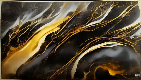 Luxury abstract gold, black white fluid art painting in alcohol ink technique Stock Illustration