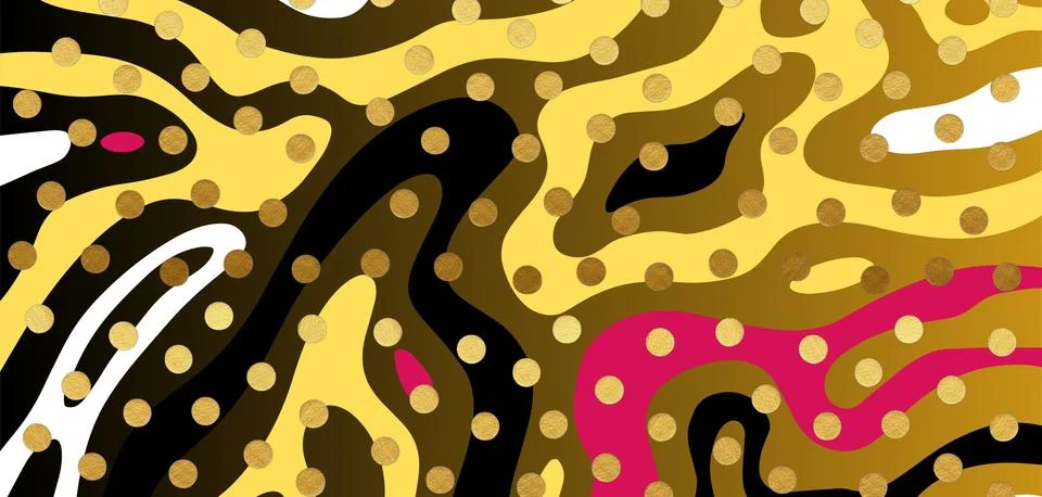 Luxury Abstract Pattern with Gold Dots and Colorful Wavy Shapes Illustrazione stock