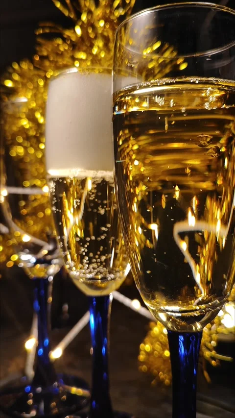 Luxury and elegance vertical background: Champagne bubbles on a glass Stock Footage 294760748