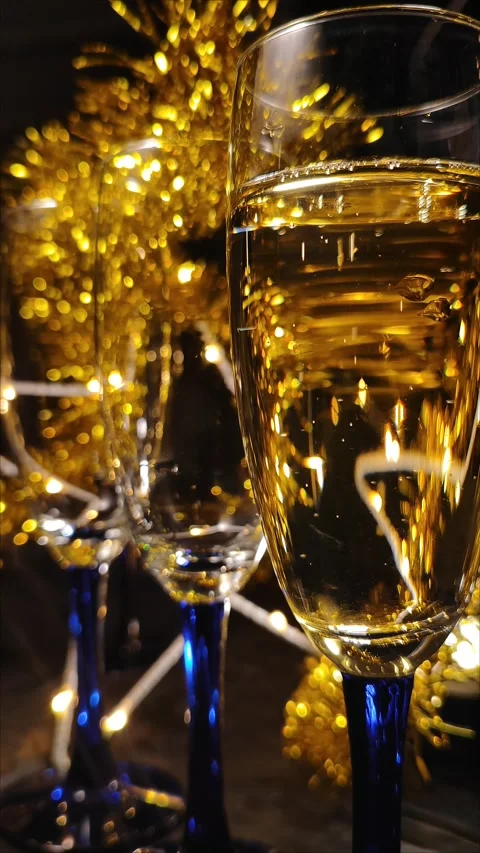 Luxury and elegance vertical background: Champagne bubbles on a glass Stock Footage 294760749