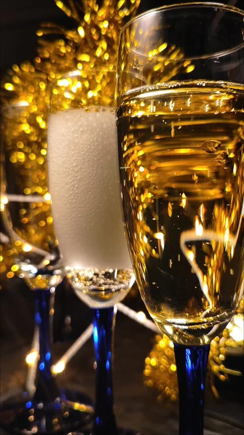 Luxury and elegance vertical background: Champagne bubbles on a glass Stock Footage 294760750
