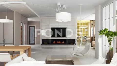 Luxury apartment interior with fireplace Stock Illustration