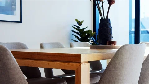 Luxury Appartment with Dining Table and Modern Timber Stock Footage 124293535